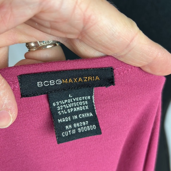 BCBG MAXAZRIA Plum Dress with Smocked Shoulders and Balloon Sleeves Size Large - Picture 5 of 6